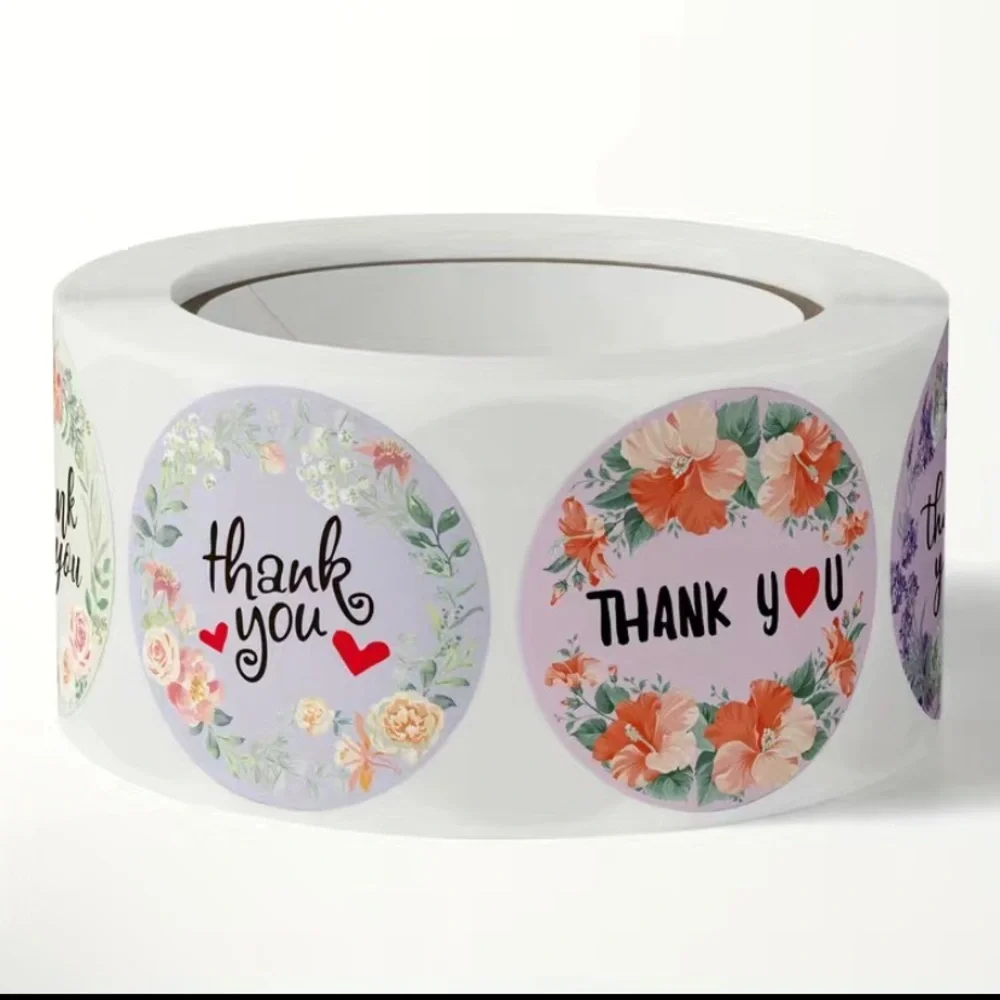 1rol/500pcs floral thank you‎ stickers